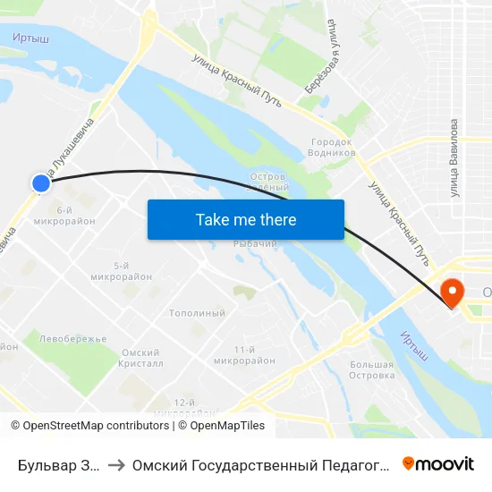 Бульвар Зеленый to Омский Государственный Педагогический Университет map