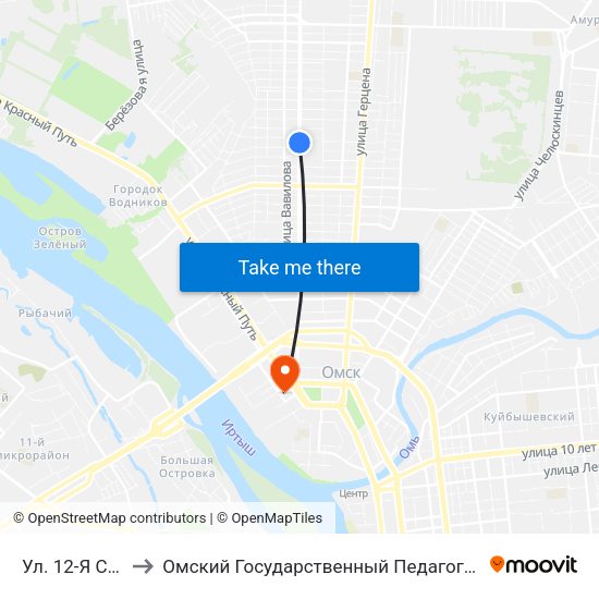 Ул. 12-Я Северная to Омский Государственный Педагогический Университет map