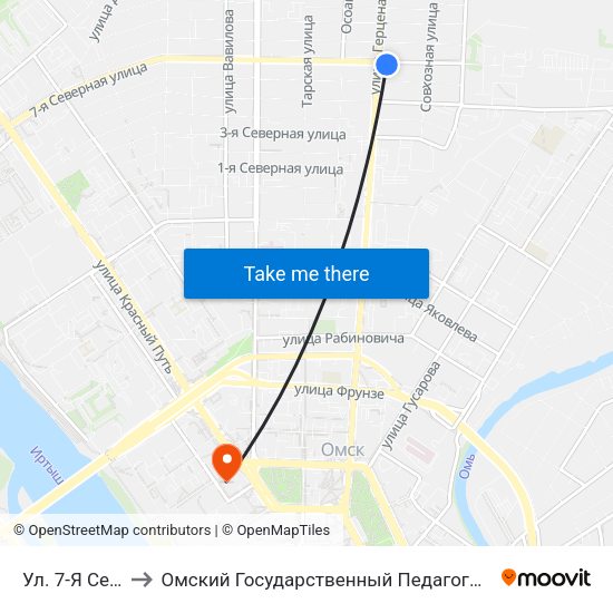 Ул. 7-Я Северная to Омский Государственный Педагогический Университет map