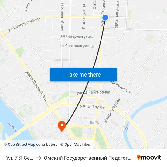 Ул. 7-Я Северная to Омский Государственный Педагогический Университет map