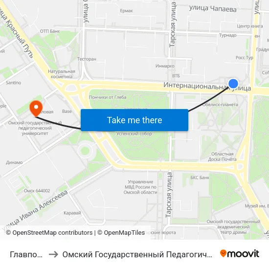 Главпочтамт to Омский Государственный Педагогический Университет map