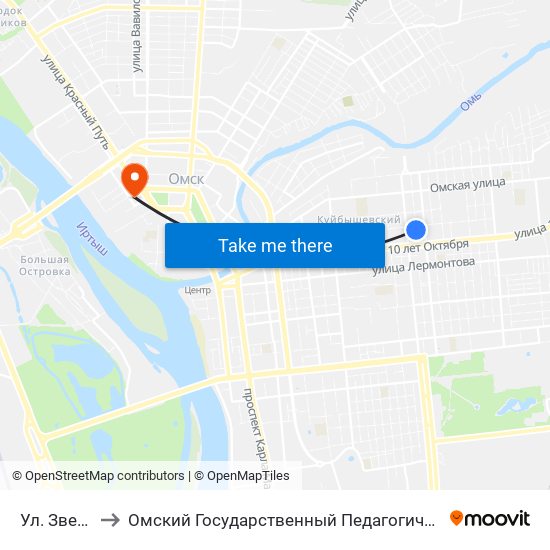 Ул. Звездова to Омский Государственный Педагогический Университет map