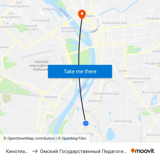 Кинотеатр Мир to Омский Государственный Педагогический Университет map
