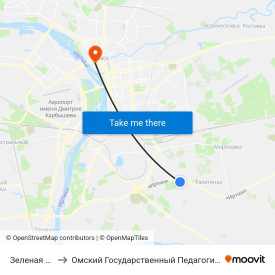Зеленая Долина to Омский Государственный Педагогический Университет map