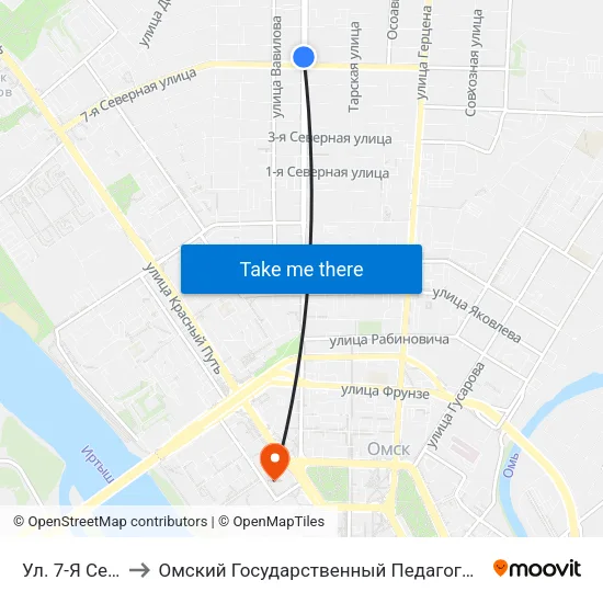 Ул. 7-Я Северная to Омский Государственный Педагогический Университет map