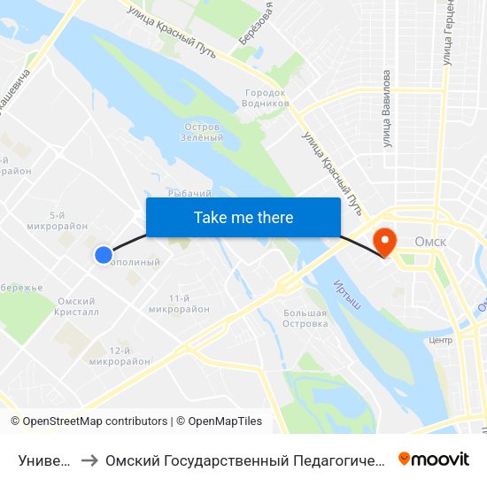 Универсам to Омский Государственный Педагогический Университет map