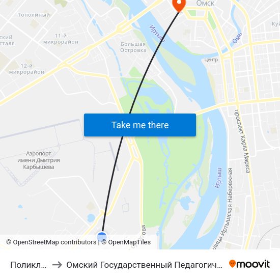 Поликлиника to Омский Государственный Педагогический Университет map