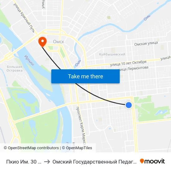 Пкио Им. 30 Лет Влксм to Омский Государственный Педагогический Университет map