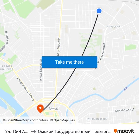 Ул. 16-Я Амурская to Омский Государственный Педагогический Университет map