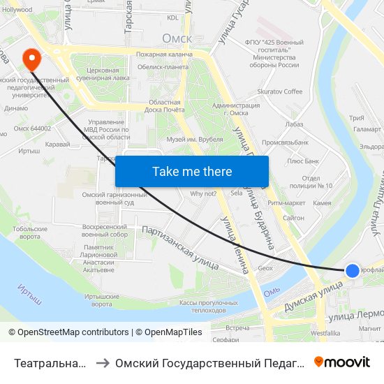 Театральная Площадь to Омский Государственный Педагогический Университет map