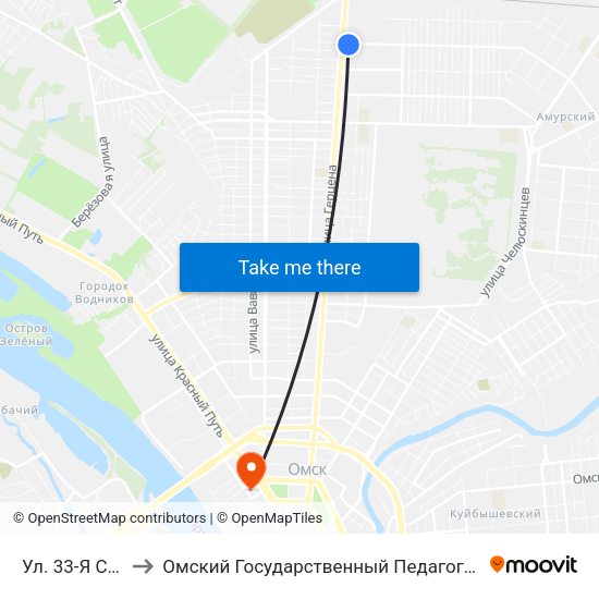 Ул. 33-Я Северная to Омский Государственный Педагогический Университет map