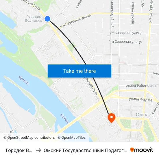 Городок Водников to Омский Государственный Педагогический Университет map