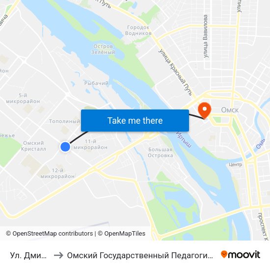 Ул. Дмитриева to Омский Государственный Педагогический Университет map