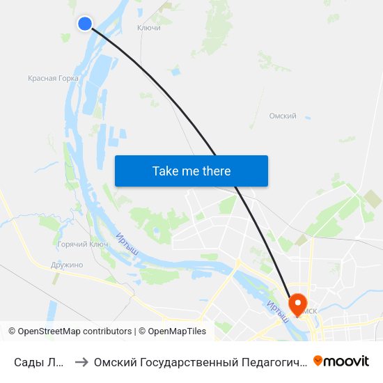 Сады Ландыш to Омский Государственный Педагогический Университет map