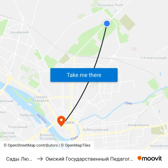 Сады Любитель-2 to Омский Государственный Педагогический Университет map