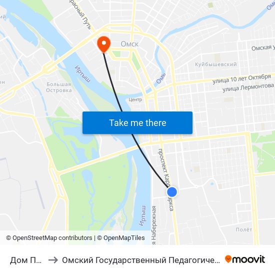 Дом Печати to Омский Государственный Педагогический Университет map