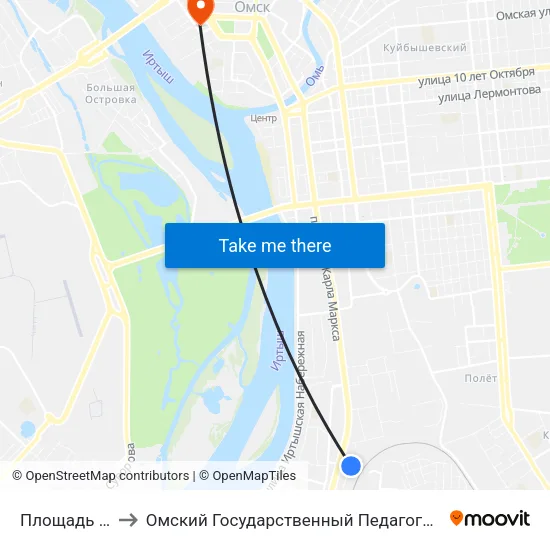 Площадь Серова to Омский Государственный Педагогический Университет map