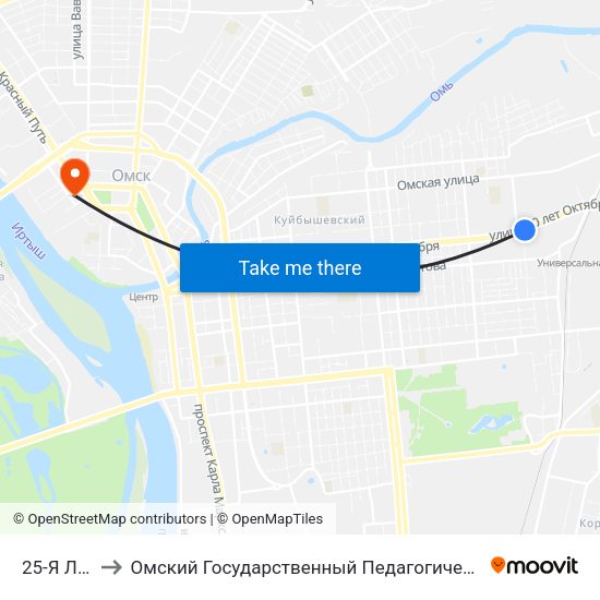 25-Я Линия to Омский Государственный Педагогический Университет map