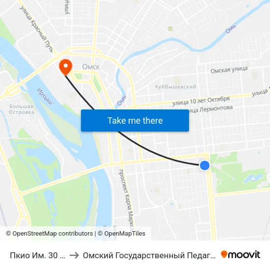 Пкио Им. 30 Лет Влксм to Омский Государственный Педагогический Университет map
