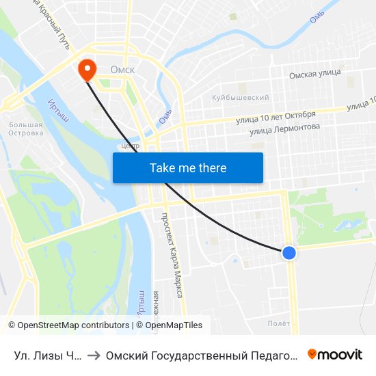 Ул. Лизы Чайкиной to Омский Государственный Педагогический Университет map