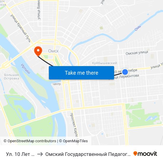 Ул. 10 Лет Октября to Омский Государственный Педагогический Университет map