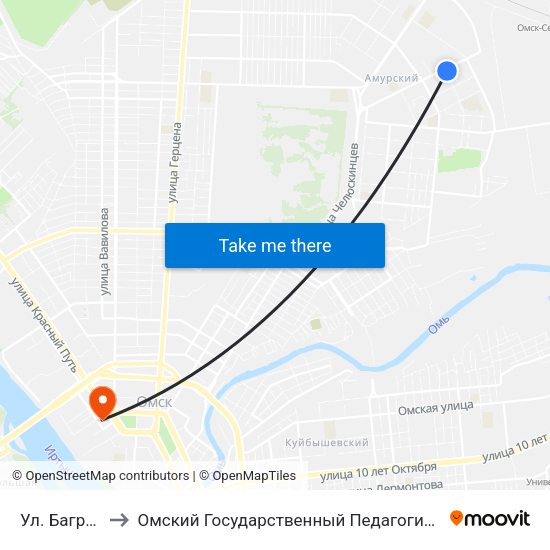 Ул. Багратиона to Омский Государственный Педагогический Университет map