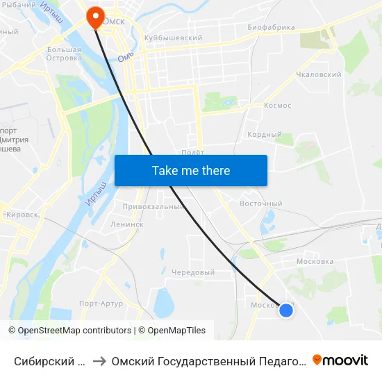 Сибирский Проспект to Омский Государственный Педагогический Университет map