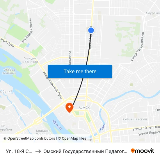 Ул. 18-Я Северная to Омский Государственный Педагогический Университет map