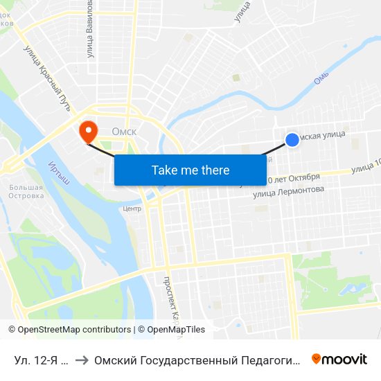 Ул. 12-Я Линия to Омский Государственный Педагогический Университет map