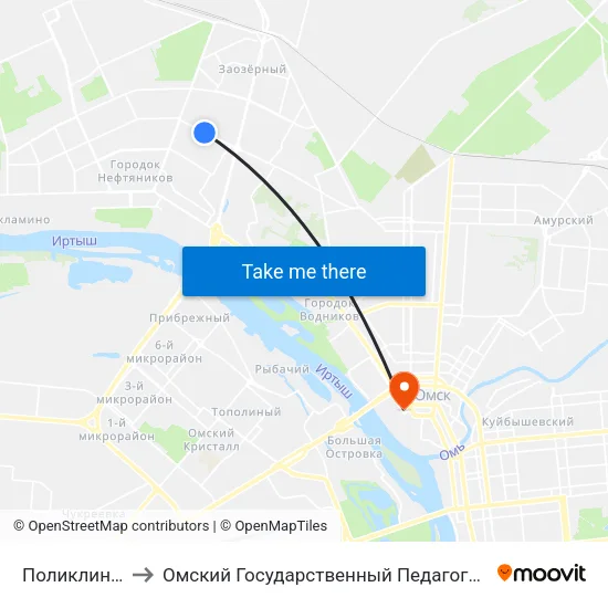 Поликлиника №4 to Омский Государственный Педагогический Университет map