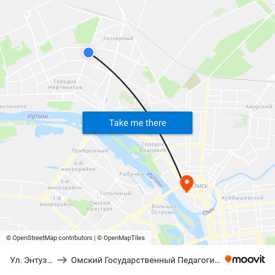 Ул. Энтузиастов to Омский Государственный Педагогический Университет map