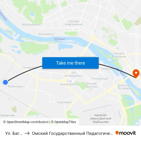 Ул. Багнюка to Омский Государственный Педагогический Университет map