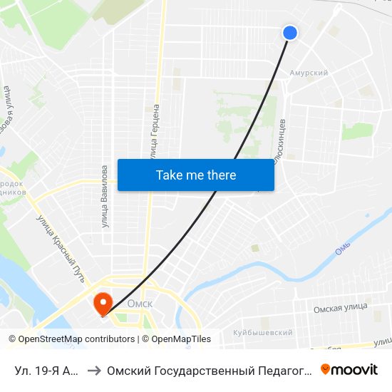 Ул. 19-Я Амурская to Омский Государственный Педагогический Университет map