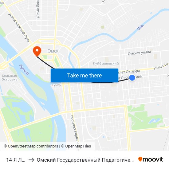 14-Я Линия to Омский Государственный Педагогический Университет map