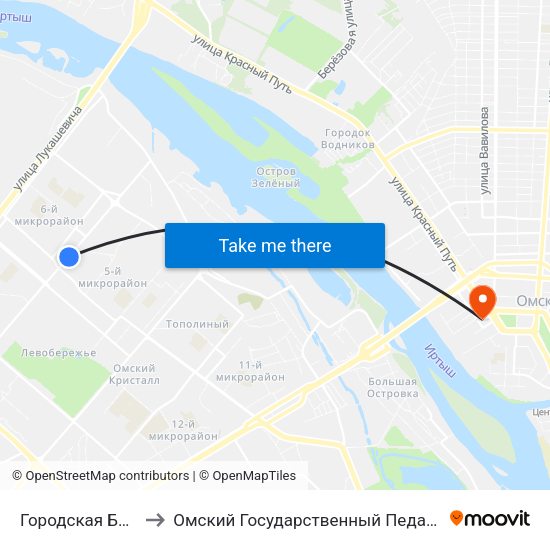 Городская Больница №1 to Омский Государственный Педагогический Университет map