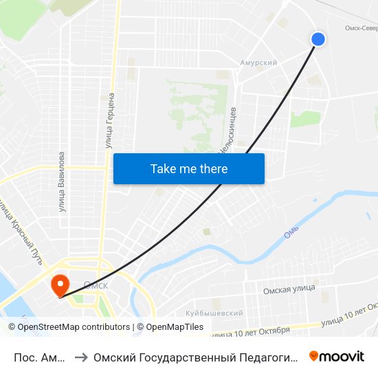 Пос. Амурский to Омский Государственный Педагогический Университет map
