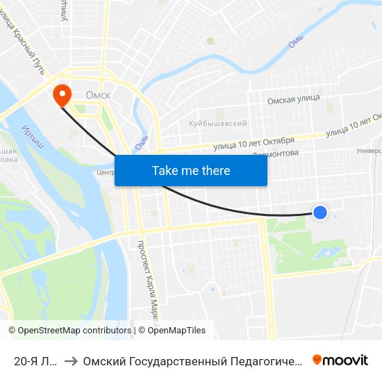 20-Я Линия to Омский Государственный Педагогический Университет map