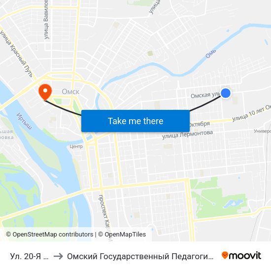 Ул. 20-Я Линия to Омский Государственный Педагогический Университет map