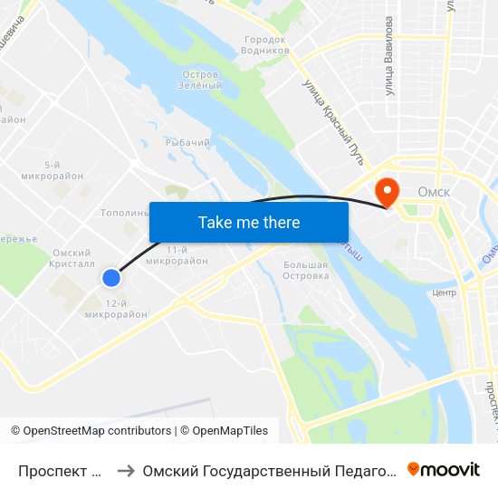 Проспект Комарова to Омский Государственный Педагогический Университет map
