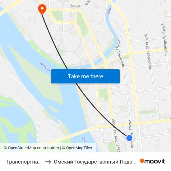 Транспортная Академия to Омский Государственный Педагогический Университет map