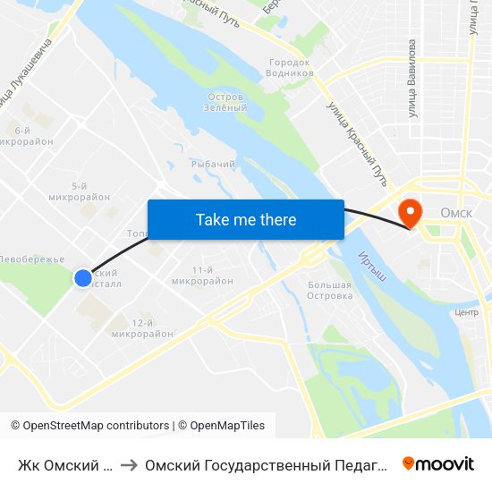 Жк Омский Кристалл to Омский Государственный Педагогический Университет map