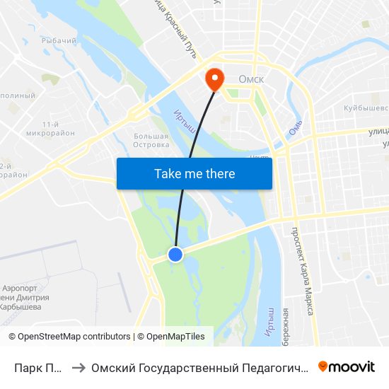 Парк Победы to Омский Государственный Педагогический Университет map