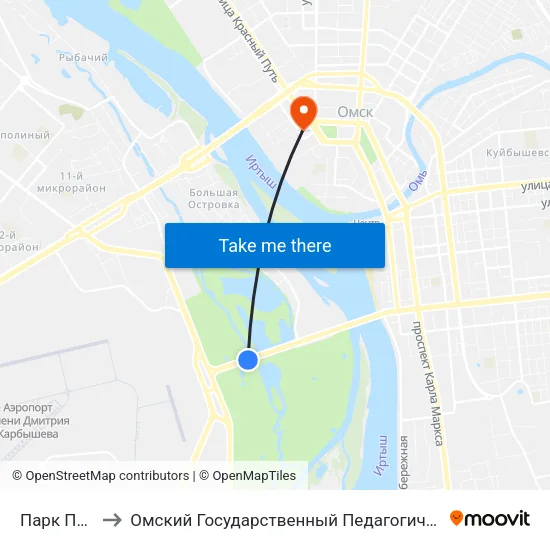 Парк Победы to Омский Государственный Педагогический Университет map