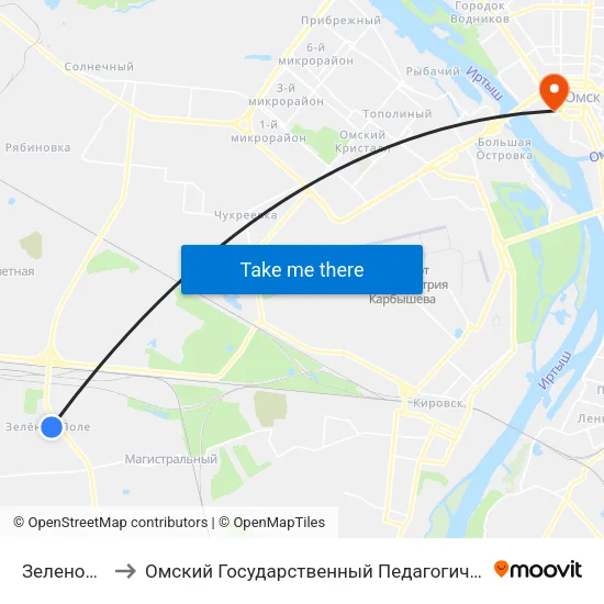 Зеленое Поле to Омский Государственный Педагогический Университет map