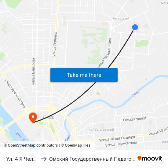 Ул. 4-Я Челюскинцев to Омский Государственный Педагогический Университет map