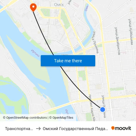 Транспортная Академия to Омский Государственный Педагогический Университет map