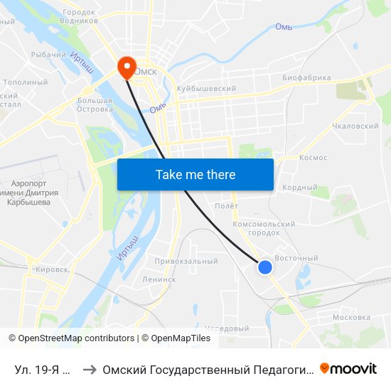 Ул. 19-Я Рабочая to Омский Государственный Педагогический Университет map