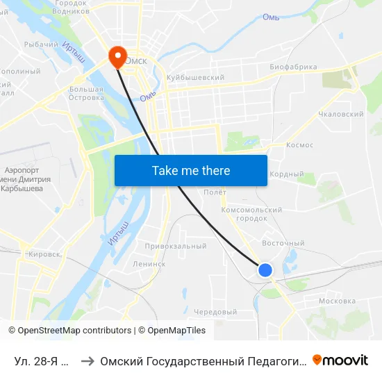 Ул. 28-Я Рабочая to Омский Государственный Педагогический Университет map