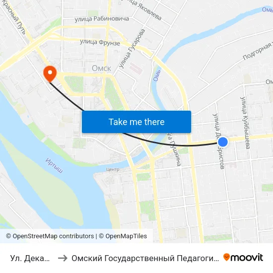 Ул. Декабристов to Омский Государственный Педагогический Университет map