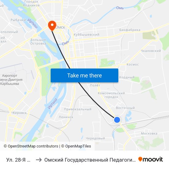 Ул. 28-Я Рабочая to Омский Государственный Педагогический Университет map